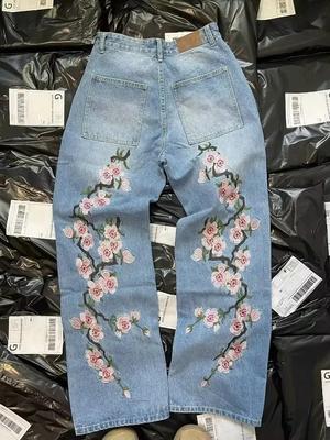 Y2K Harajuku Retro Jeans Artistic Cherry Blossom Print Pattern Denim Pants Men Women High Street Loose Straight Leg Pants