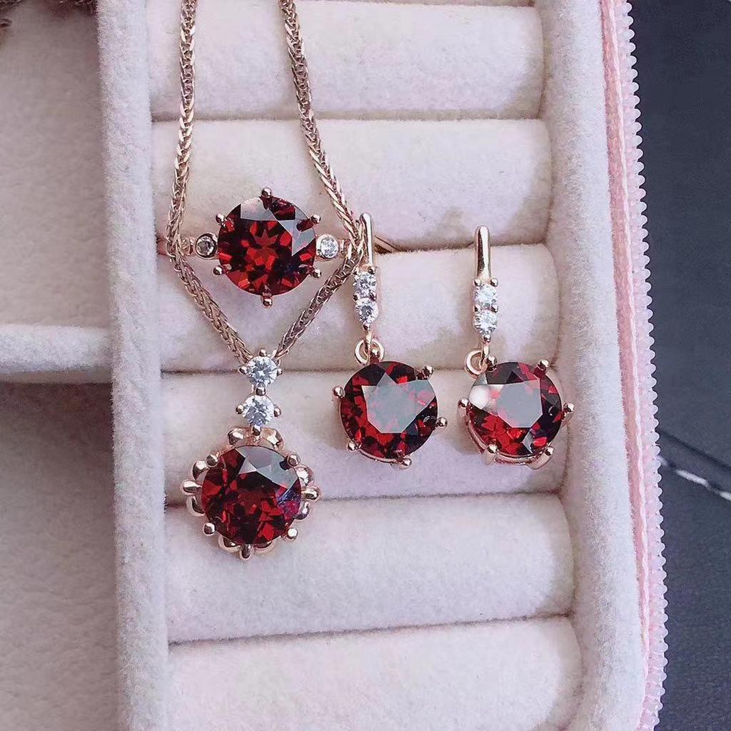 Trending Set: Simulated Ruby Open Ring, Earrings, Pendant & Necklace