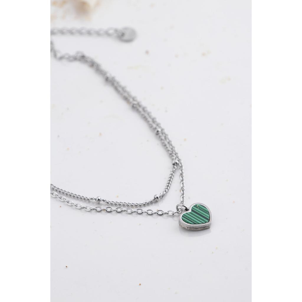 Stainless Steel With Green Heart Figure Oarl 009