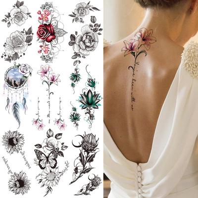 Lily Chains Blume Temporäre Tattoos Für Frauen Mädchen Schwarz Schmetterling Traumfänger Tattoo Aufkleber Gefälschte Rose Sexy Tatoos Zurück Körper
