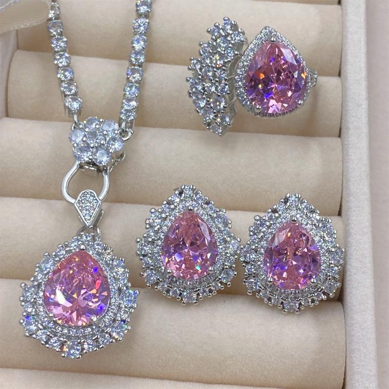 

SACE GEMS классический медный сплав циркон кольцо серьги кулон ожерелье ювелирные наборы подарки для свадебной вечеринки Open розовый