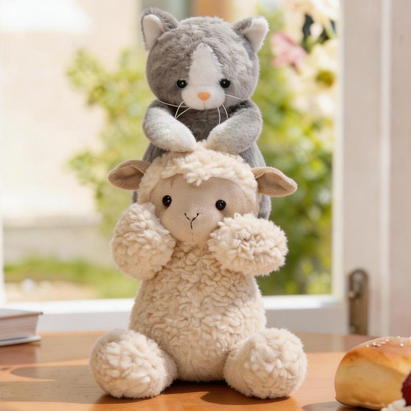 Poupée Mouton Mignon Dessin Animé Chaton 30cm Animal en Peluche Doux Petit Agneau Jouet en Peluche Oreiller d'Accompagnement pour Bébé Filles Cadeau Déco
