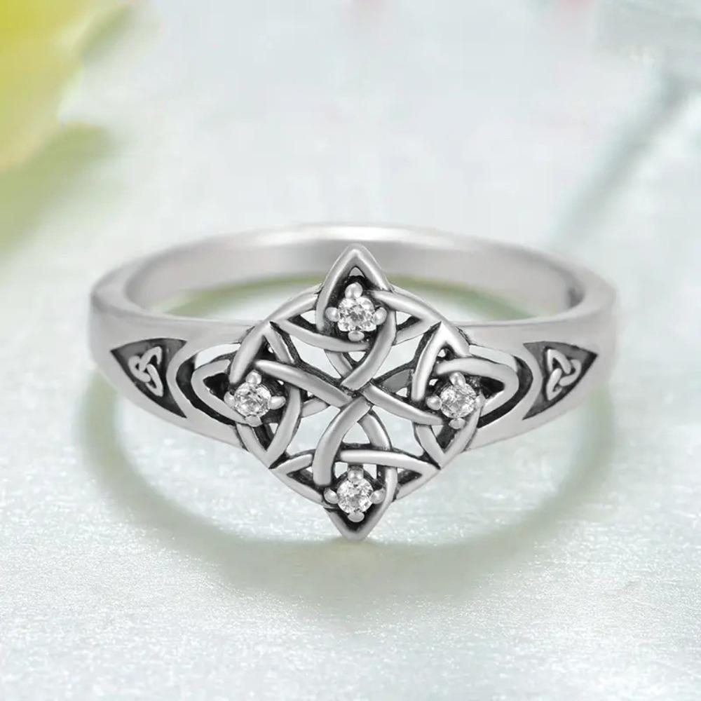 Vintage Celtic Trinity Ring Sterling Silver Diamond Knot Ring for Women