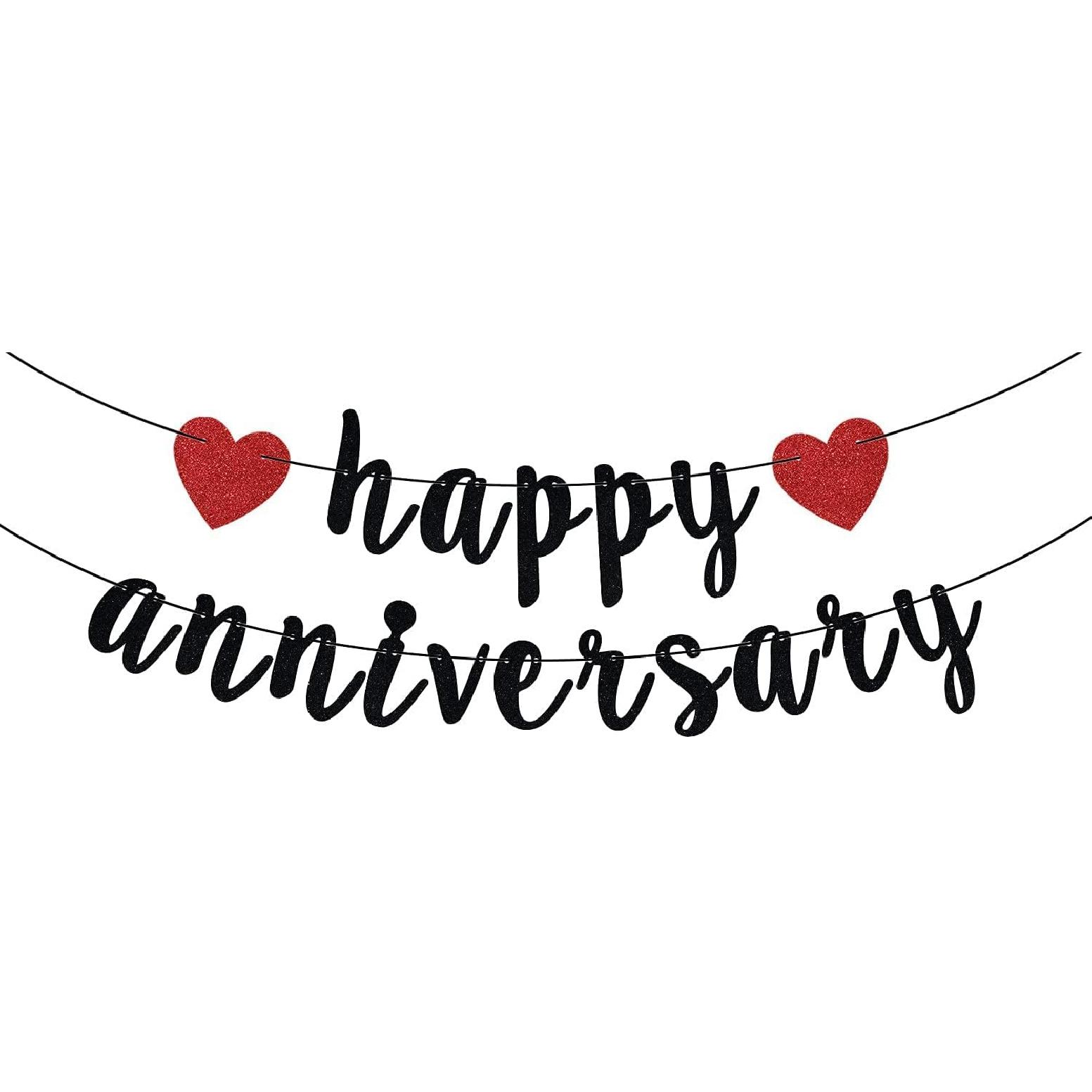 Happy Anniversary Banner, Anniversary Party Decorations, We Still Do, Happy Wedding Day Party Decoration Supplies Black Red Glitter