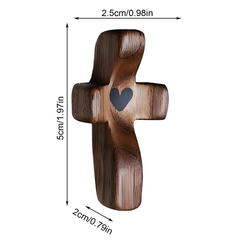1PC CrossMy Heart Encouragement Gift Handheld Wooden Crosses With Epoxy Heart To Carry In Pocket Emotional Support Home Ornament
