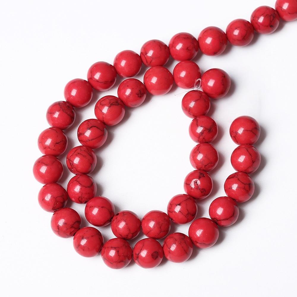 Korallenrot Türkise Stein Natur Runde Perlen 15" Strang Glatte Lose Zwischenperlen 4/6/8/10/12mm für Schmuckherstellung DIY Armbänder Zubehör