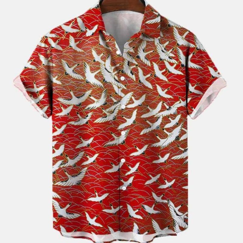 Men's Bird Costumes Hawaii Vacation Vintage Shirt For Men 3D Floral Casual Pattern High Quality Luxury Dazn Clothes Blouse Tops