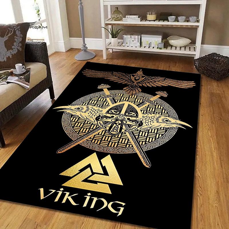 1pc Viking Totem Print, Design Indoor Area Rug - Soft, Anti-Slip, and Durable Gaming Room Decor for Bedroom, Living Room