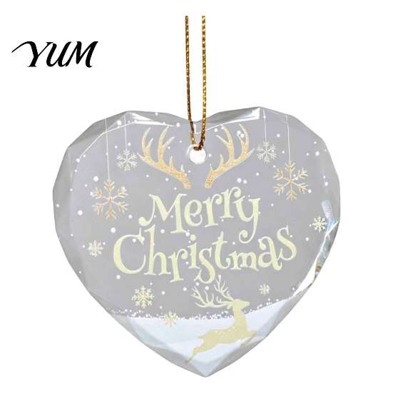 Holiday Romantic Space Decorations Heart Shaped Christmas Ornaments, Crystal Santa Winter Scene Hanging Ornament, Transparent Clear Plastic Ornaments