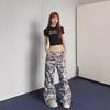 Yishan Women's Retro Camouflage Paratrooper Flared Workwear Pants