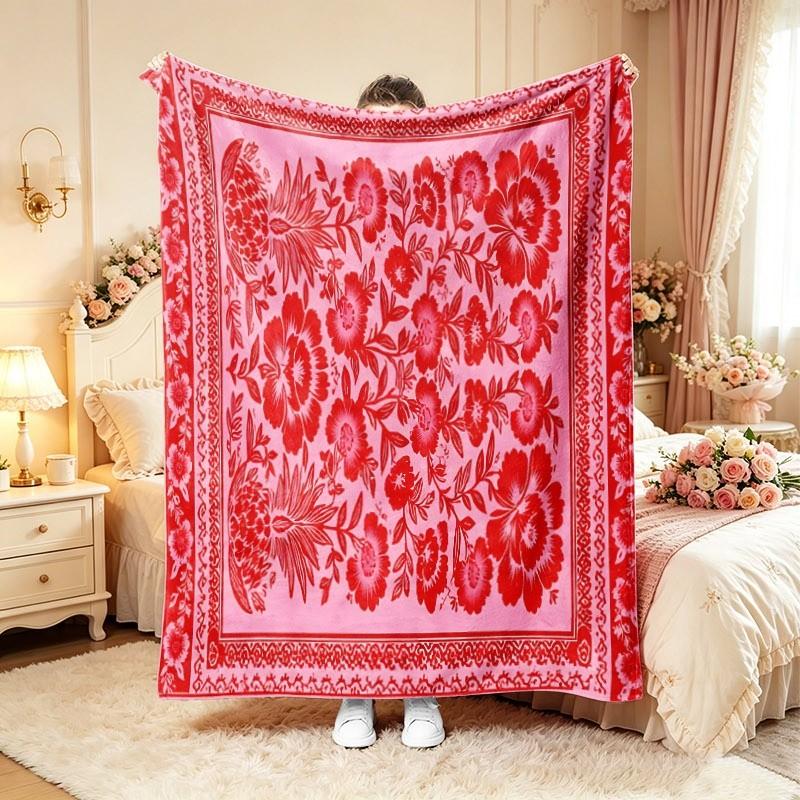 Burgundy Snowflake Scroll Xmas Throw Blanket,Warm Sofa,Chill Night Cover,Birthday Anniversary Home Casual Gift