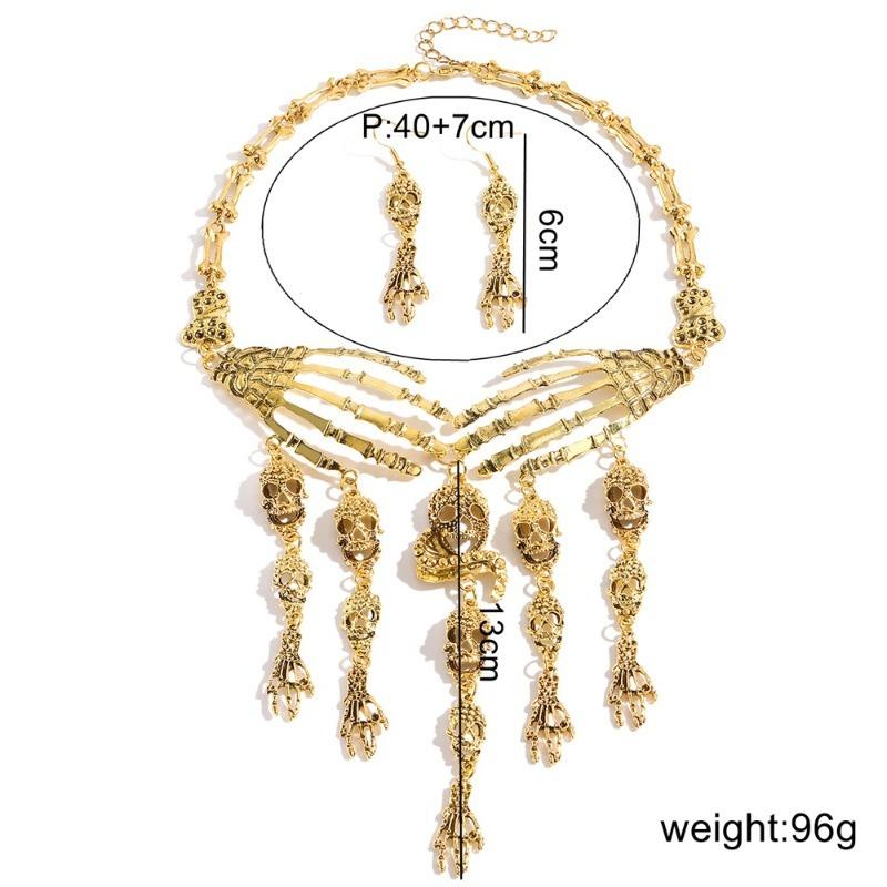Ensemble de Bijoux d'Halloween Collier Punk Gothique Alliage Main Squelette Chaîne à Franges Vintage Accessoires Boho pour Femmes Hommes Fête Cosplay
