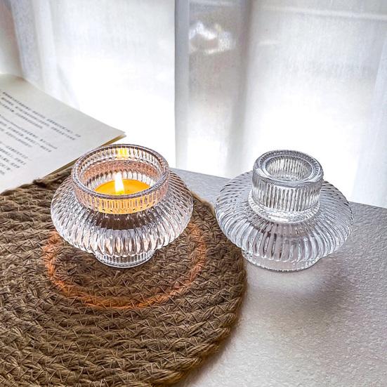 Double-sided Glass Candle Holder Clear Taper Pillar Tealight Candle Candleholder Candlestick Wedding