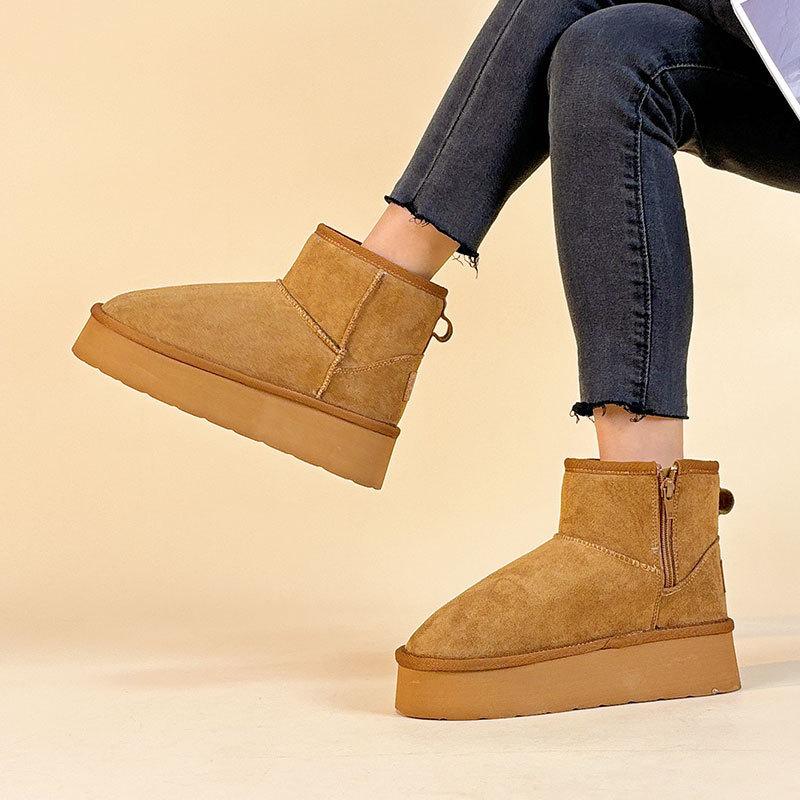 Snow boots new autumn and winter casual velvet solid color heightening warm mid-top cotton shoes