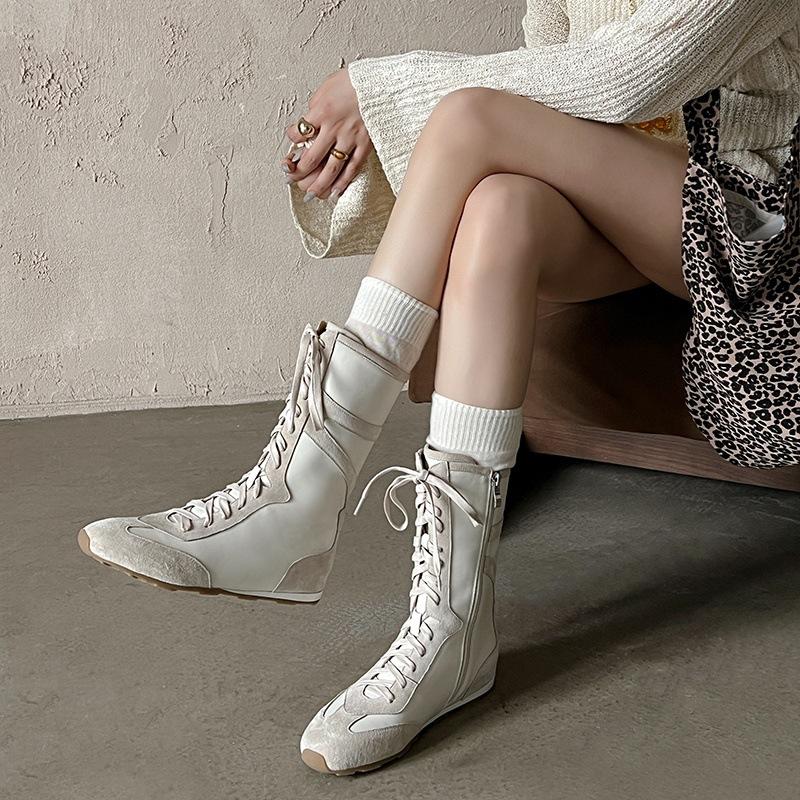 Botas de boxeo 25 otoño e invierno nuevas ligeras entrenamiento versátiles retro aumento de altura interior capa superior interior y exterior versátiles botas cortas botas delgadas