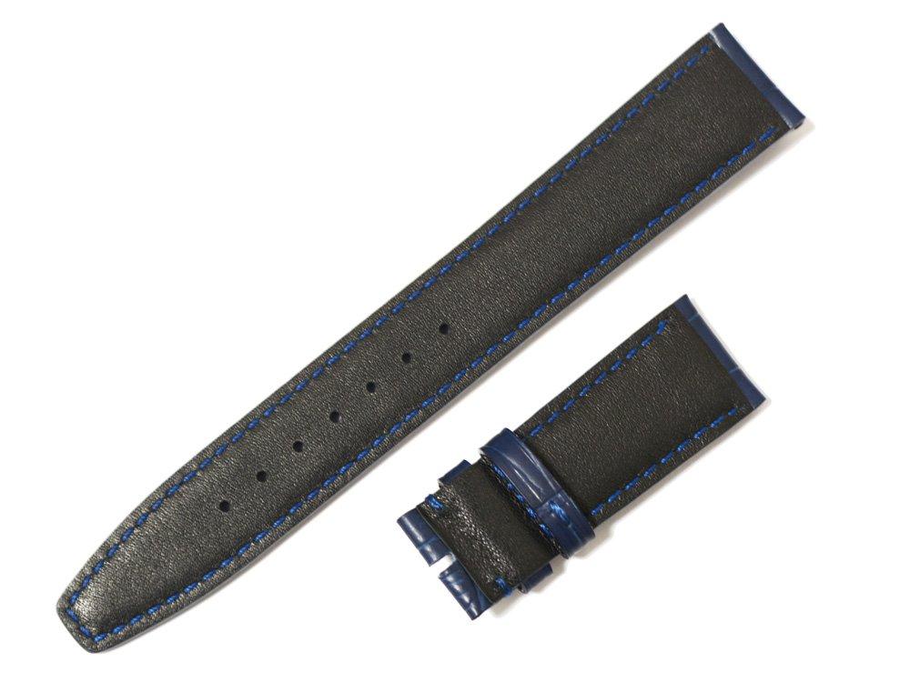 King Watch Parts Compatible with IWC Portugieser Embossed Crocodile Night Mm [Import Original] D-Buckle Strap, Leather, Blue, 22/18