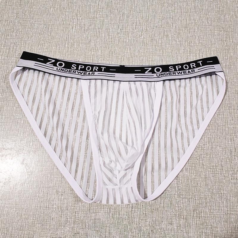 Light Luxury Men's High-Cut See-Through Lace Triangle Underwear - Soft Ice Silk Nylon Strip Design