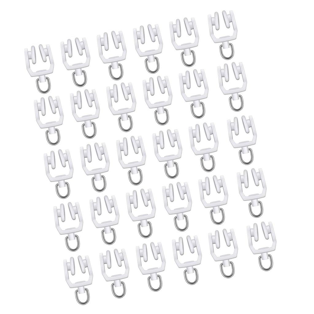30pcs Ceiling Curtain Track Rollers Hooks Heavy Duty Rail Pulleys Plastic & Steel Hook for Smooth Sliding Window Drapery