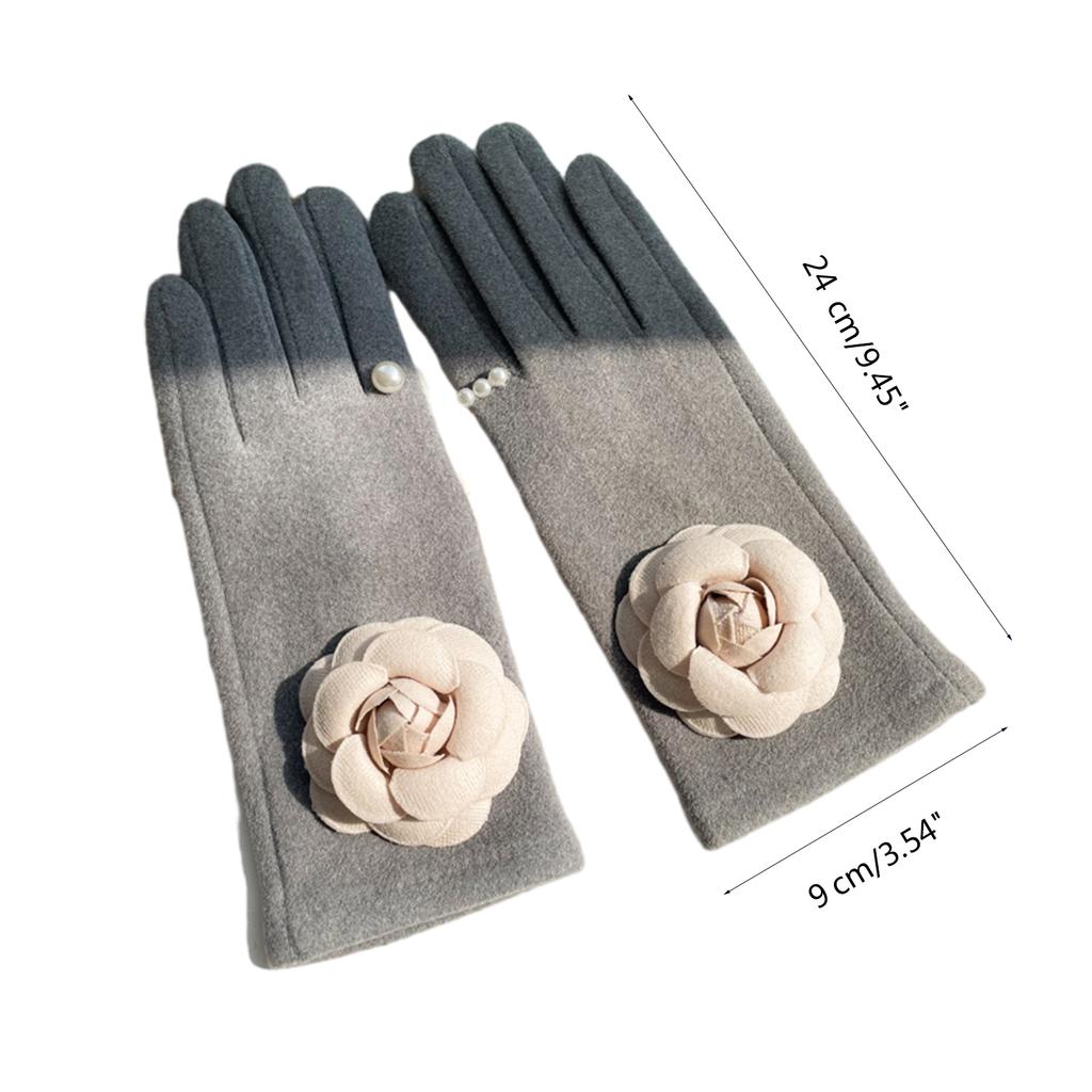 Camellia Pearls Mittens Winter Full Finger Warm Touching Screen Keep Warm Outdoor Thermal Gloves Gloves