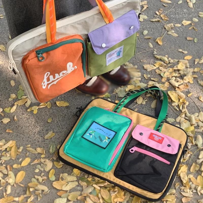 Women's Niche Color Blocked Cartoon Pattern Computer Bag, Portable One Shoulder Handbag, University Style Daily Commuting Bag