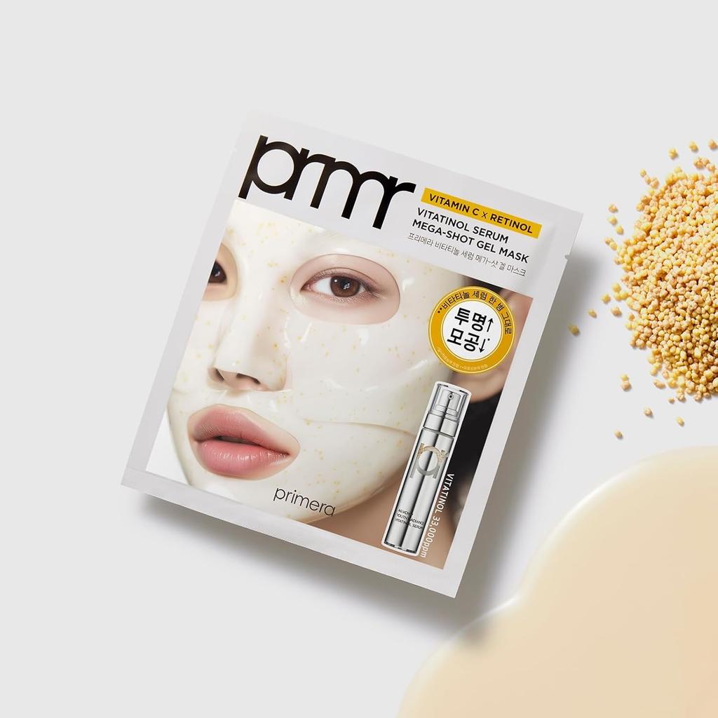 Official PRIMERA Vitaminol Serum Mega Shot Gel Mask Set and Face Mask Packs 4+1 (Top Bottom) 34g5