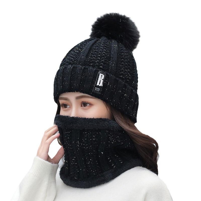 Windproof Fleece-Lined Neck Warmer & Ear Protection Set for Autumn/Winter - Korean Style Casual Outdoor Cycling Wool Hat