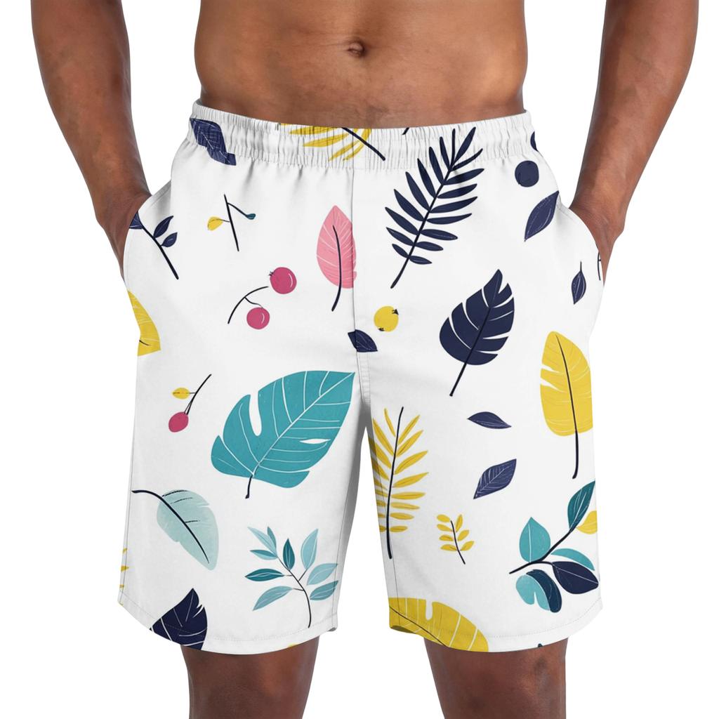 Men's Casual Printed Drawstring Shorts Loose Fit Lightweight Summer Beach Shorts with Elastic Waistband and Side Pockets
