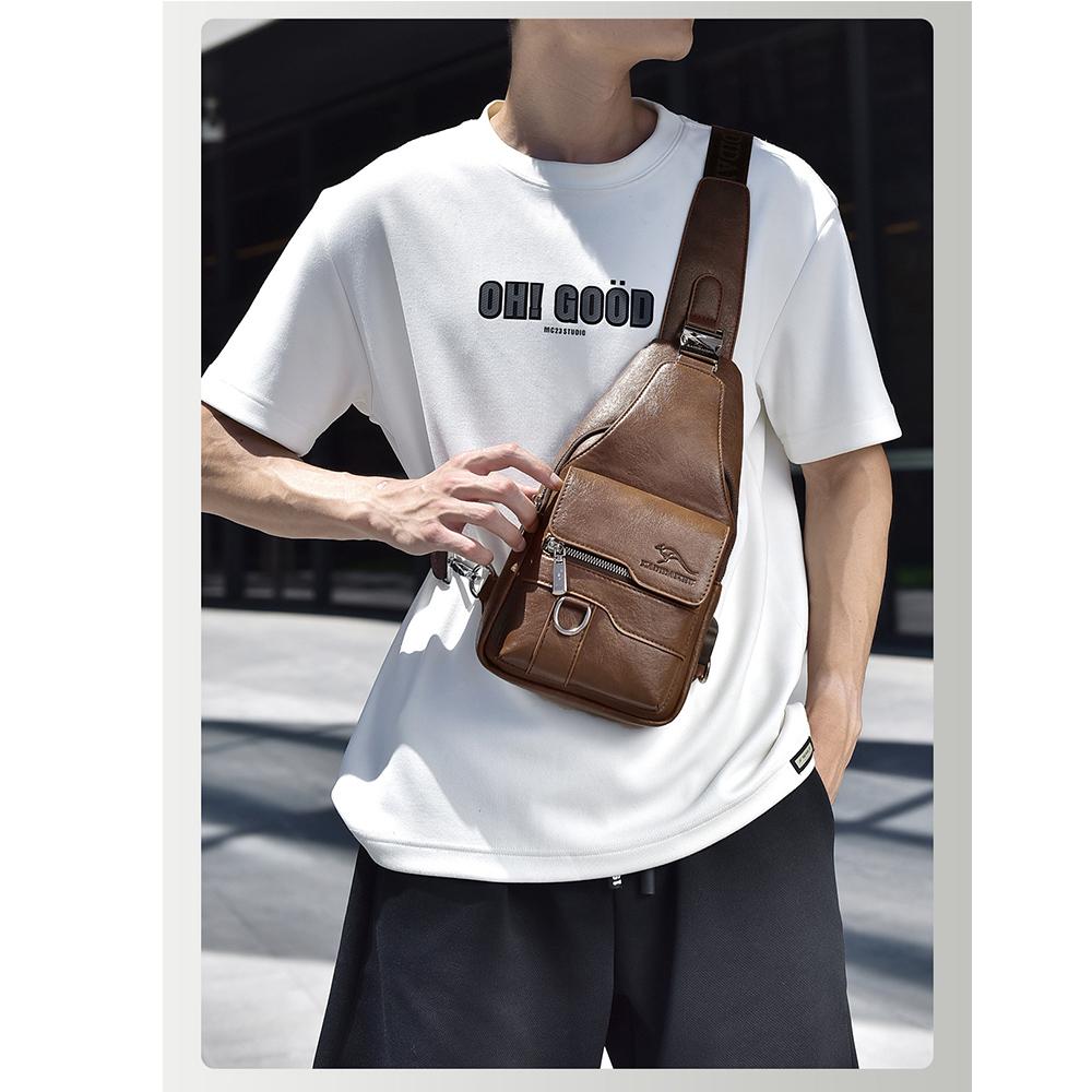 Men's Chest Bag USB Design Messenger Backpack Retro Fabric Shoulder Messenger Bag Sports Small Bag