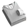 Men Thermal Shirt Fall Winter Base Layer Shirt Fleece Lined V-Neck Pullover Solid Color Warm Long Sleeve Tee Shirt for Daily Wear Sports