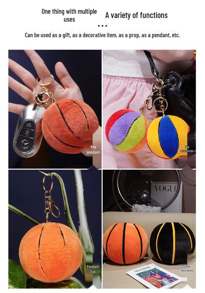 Colorful Sports Ball Plush Toy: Football, Basketball, Volleyball, Tennis Keychain Pendant & Hug Pillow Ornament