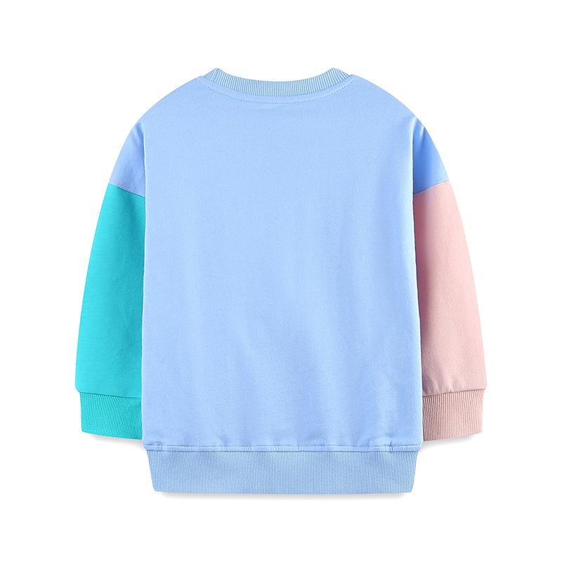 Girls Long Sleeve Round Neck Color Block Cartoon Print Pullover Sweatshirt