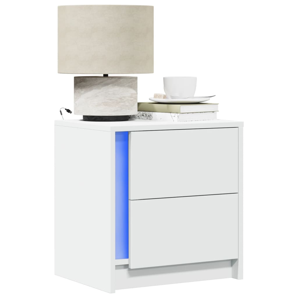 Nightstands with LED Lights 2 pcs White Particleboard