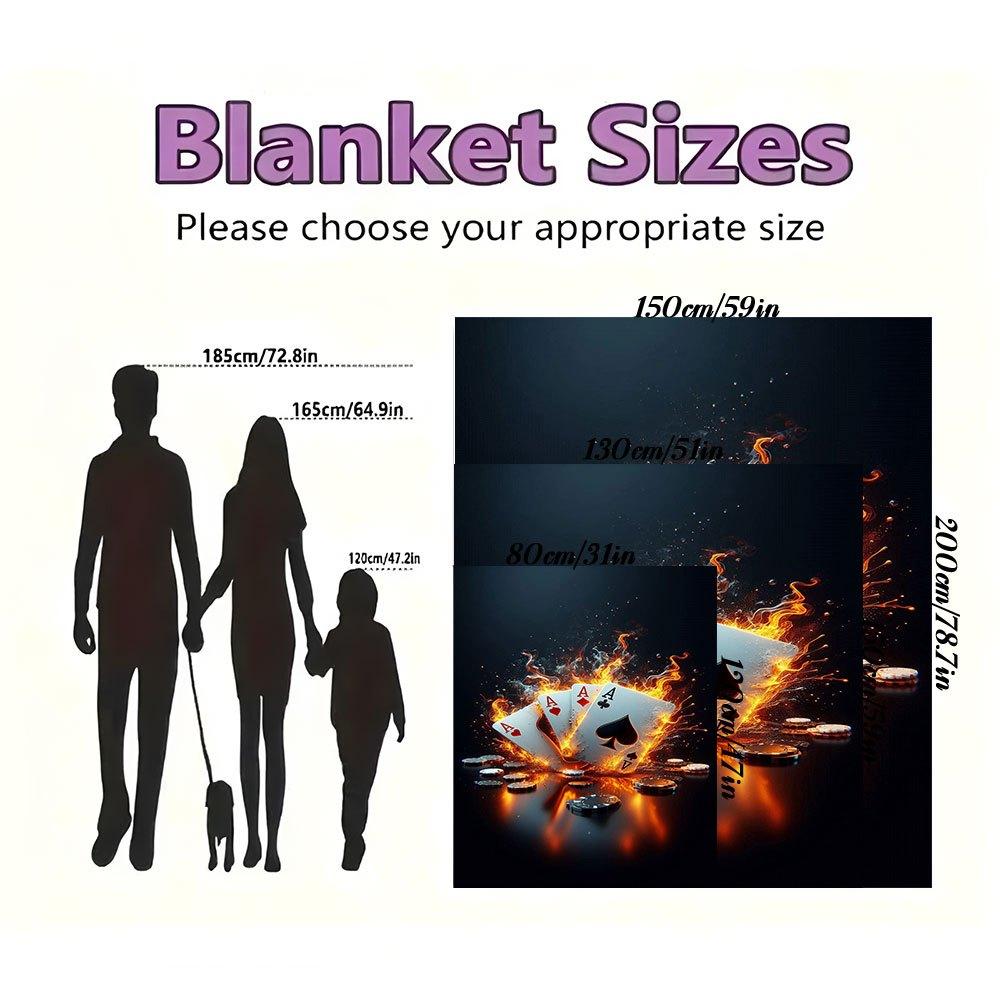 "Flaming Poker Night: Ace Cards & Casino Chips Set"Blanket Flannel Throw Blanket for Sofa, Bed, Travel, Camping, Office