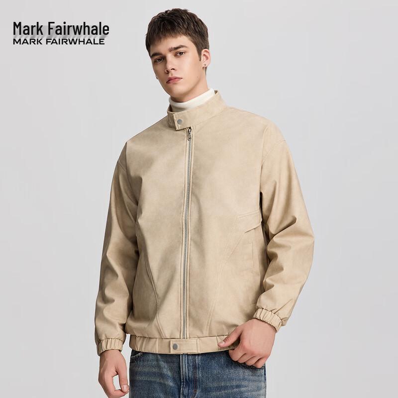 Mark Fairwhale Men's Stand Collar Faux Leather Jacket