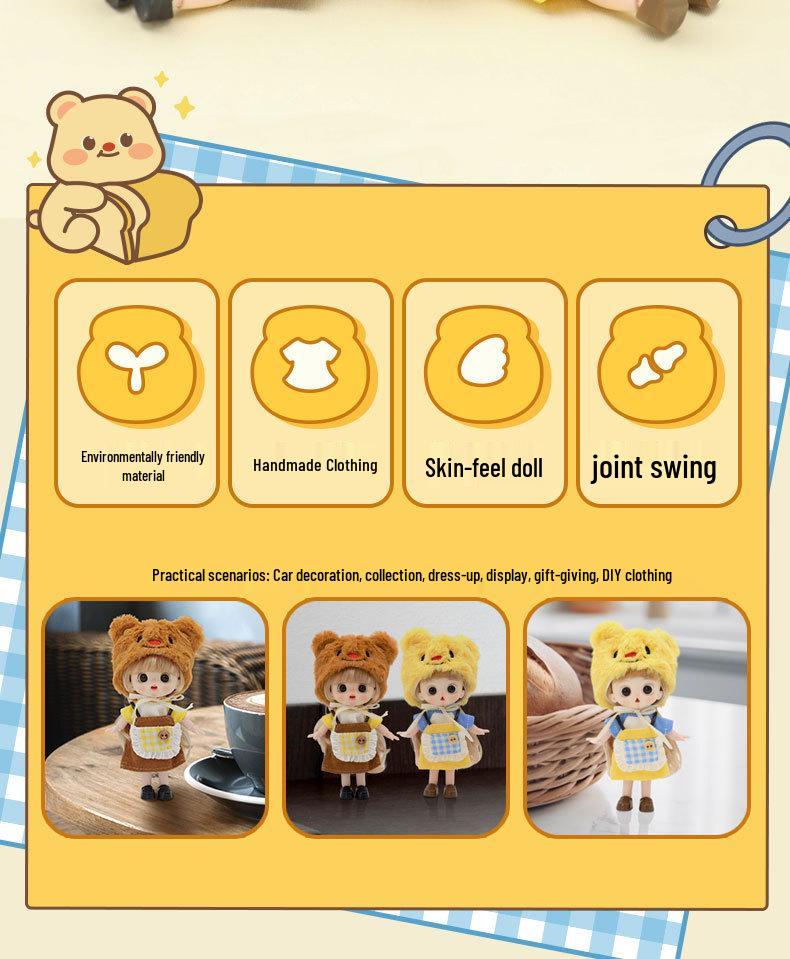 Trendy OB11 Sweetheart Bear Doll: Multi-Jointed, Poseable, and Dressable Figure