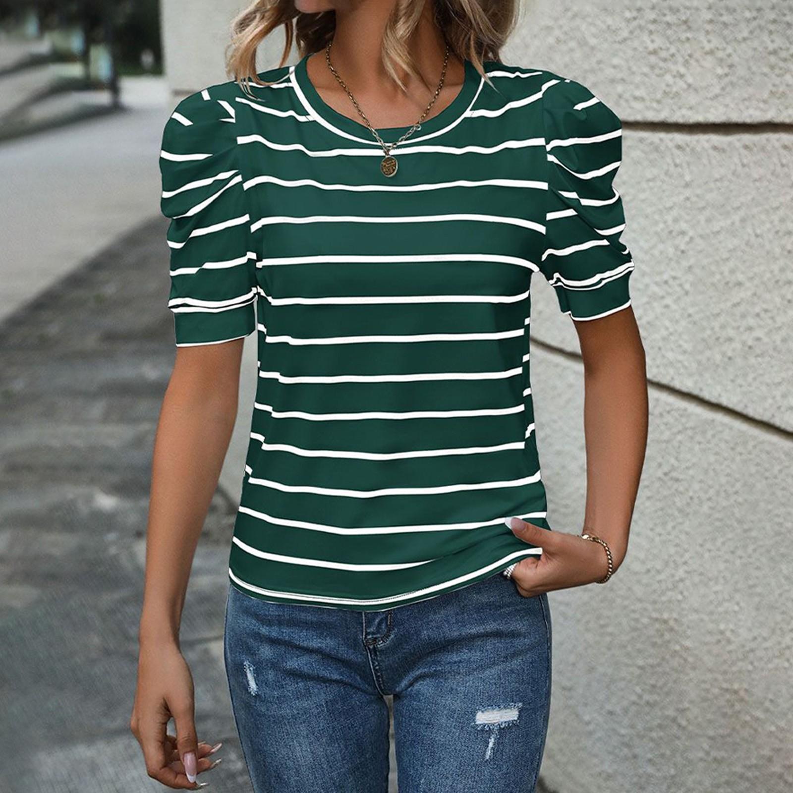 New Fashion Summer Stripe Pullover Women s Top Casual T-shirt XL
