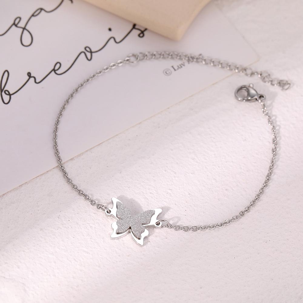 Stainless Steel Bracelets Vintage Elegant Butterfly Sand Press Design Non-fading High-quality Fashion Bracelet For Women Zircon