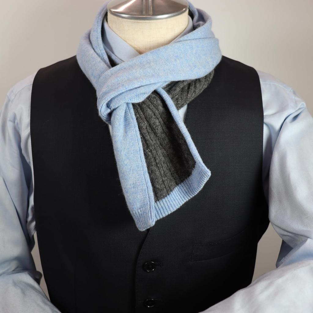 Michiko London Mongolian Cashmere Reverse Mini Made In A Stylish Gift for Men and Casual 100% Scarf, Mongolia, Women, Unisex, (CM-203 Sax/Gray)