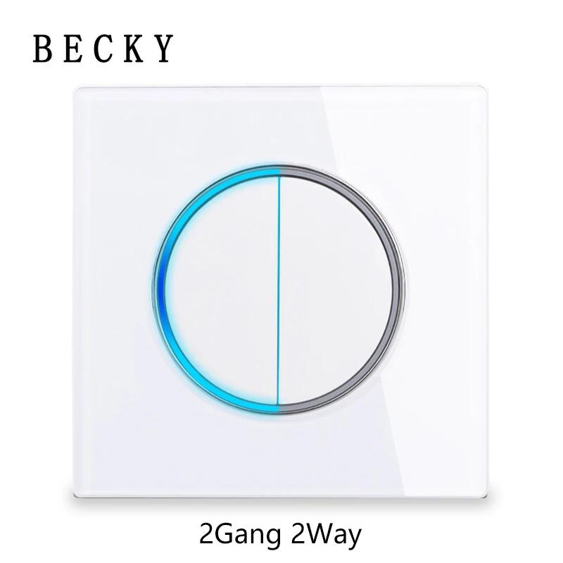 White Glass Panel Switch Button Surround Indicator Light EU UK Standard Circular Reset Switch Socket Office Home Villa Hotel