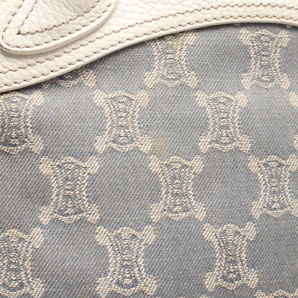 Used CELINE Paris Macadam Tote Bag denim leather Blue White Used Women