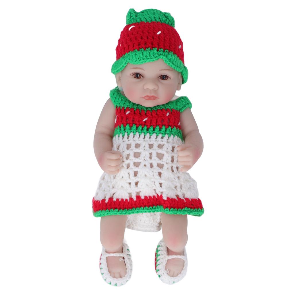 Newborn Baby Doll 10 Inch Silicone Cute Lifelike Infant Doll with Knitted Clothes Birthday GiftEyes