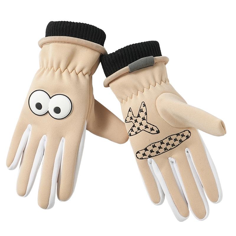 Herbst- und Winter Outdoor Kälteschutz und Wärme Fleece Schneespiel Anti-Rutsch Reiten Cartoon Großauge Winddichte Handschuhe