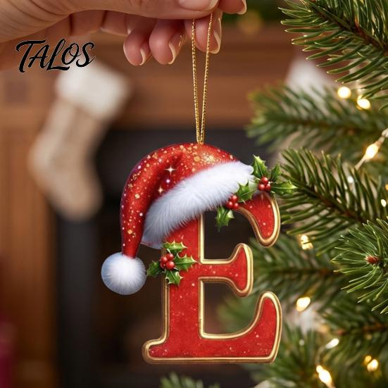 Christmas Tree Decoration 26 Pcs Letters Ornaments, A-Z Alphabet Acrylic Hanging Ornament Decoration, Personalized Initial Pendant with Santa Hat for