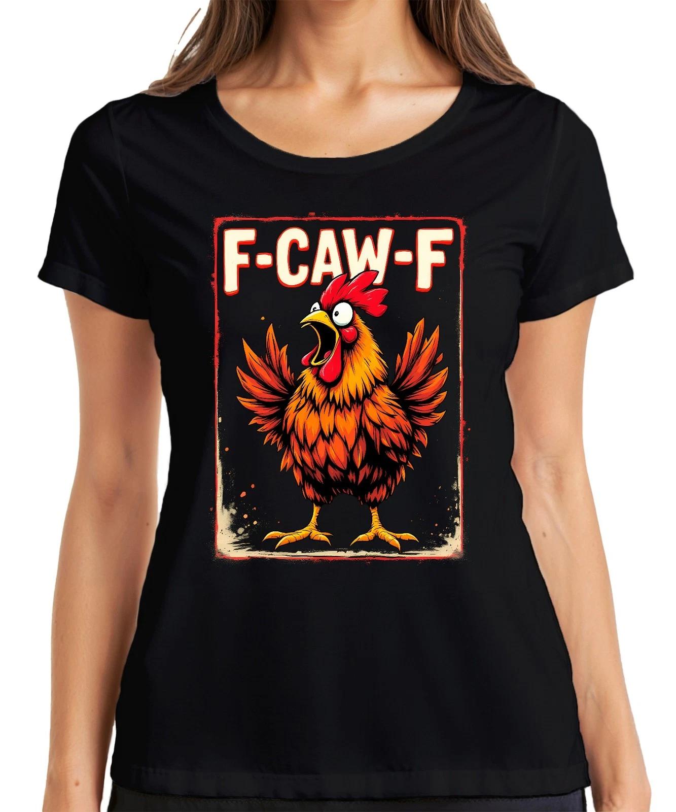 F-CAW-F lustiger Hahn Cartoon Bauernhof Spruch Sarkasmus Vintage Damen T-Shirt M