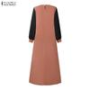 ZANZEA Women Casual Round Neck Splice Long Sleeve Muslim Long Dress