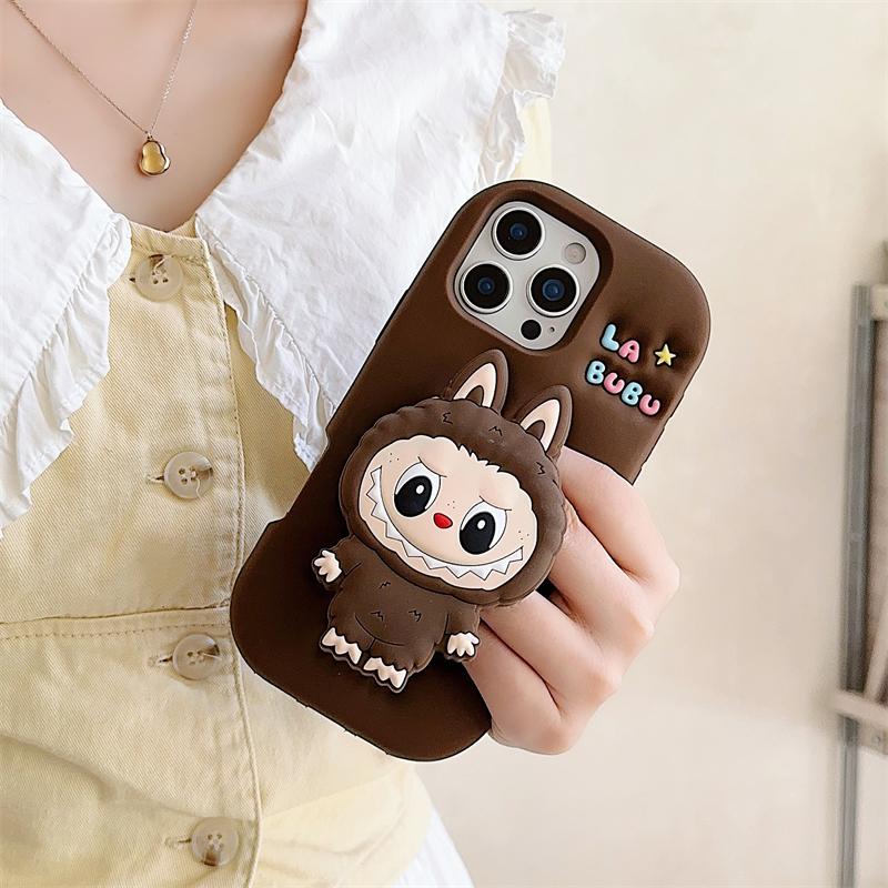 Custodia per telefono 3D carina con supporto per iPhone 17 16 15 14 13 12 11 Pro Max 16E Cover in morbido silicone