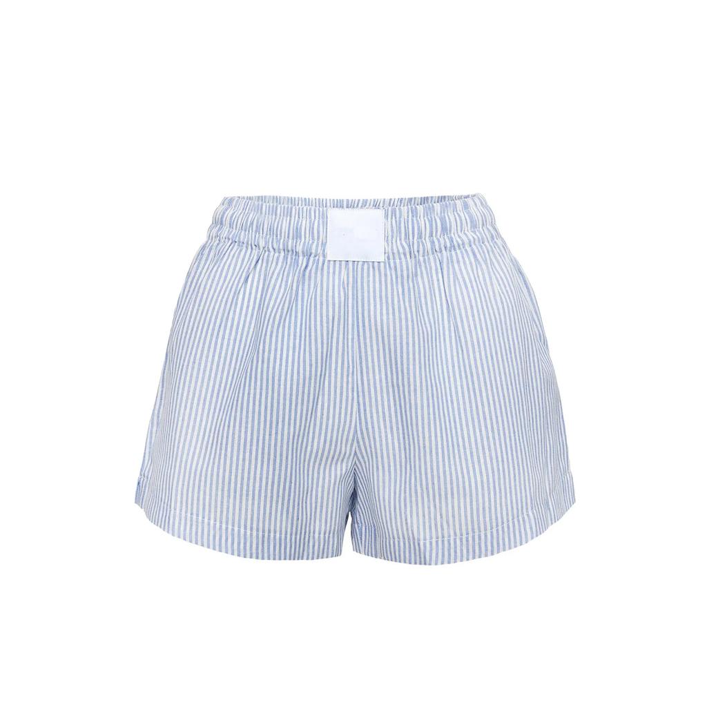 Women Striped Shorts, Elastic Waist Casual Shorts Summer Streetwear for Daily Date