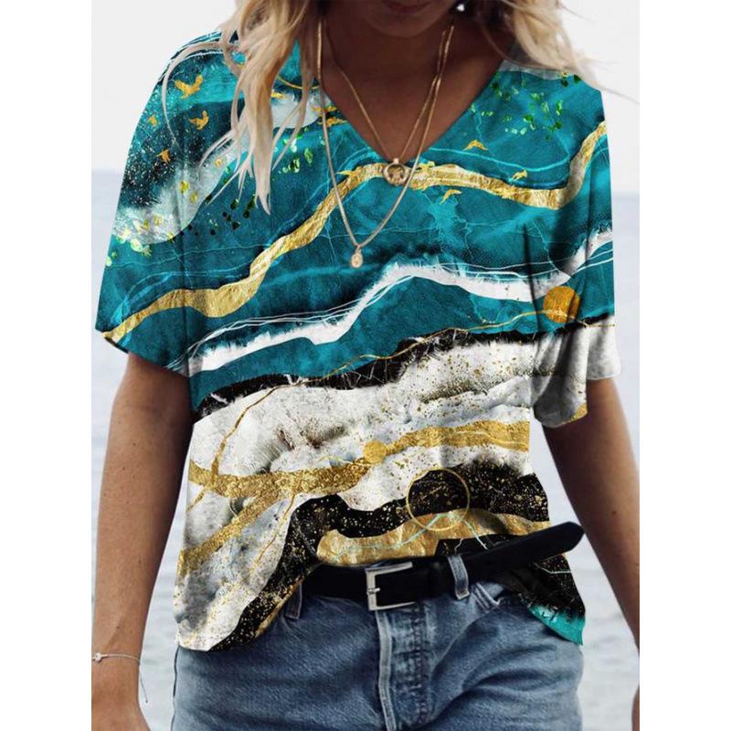 New Popular Abstract Painting 3D Printed Short Sleeved T-shirt for Women's Clothing