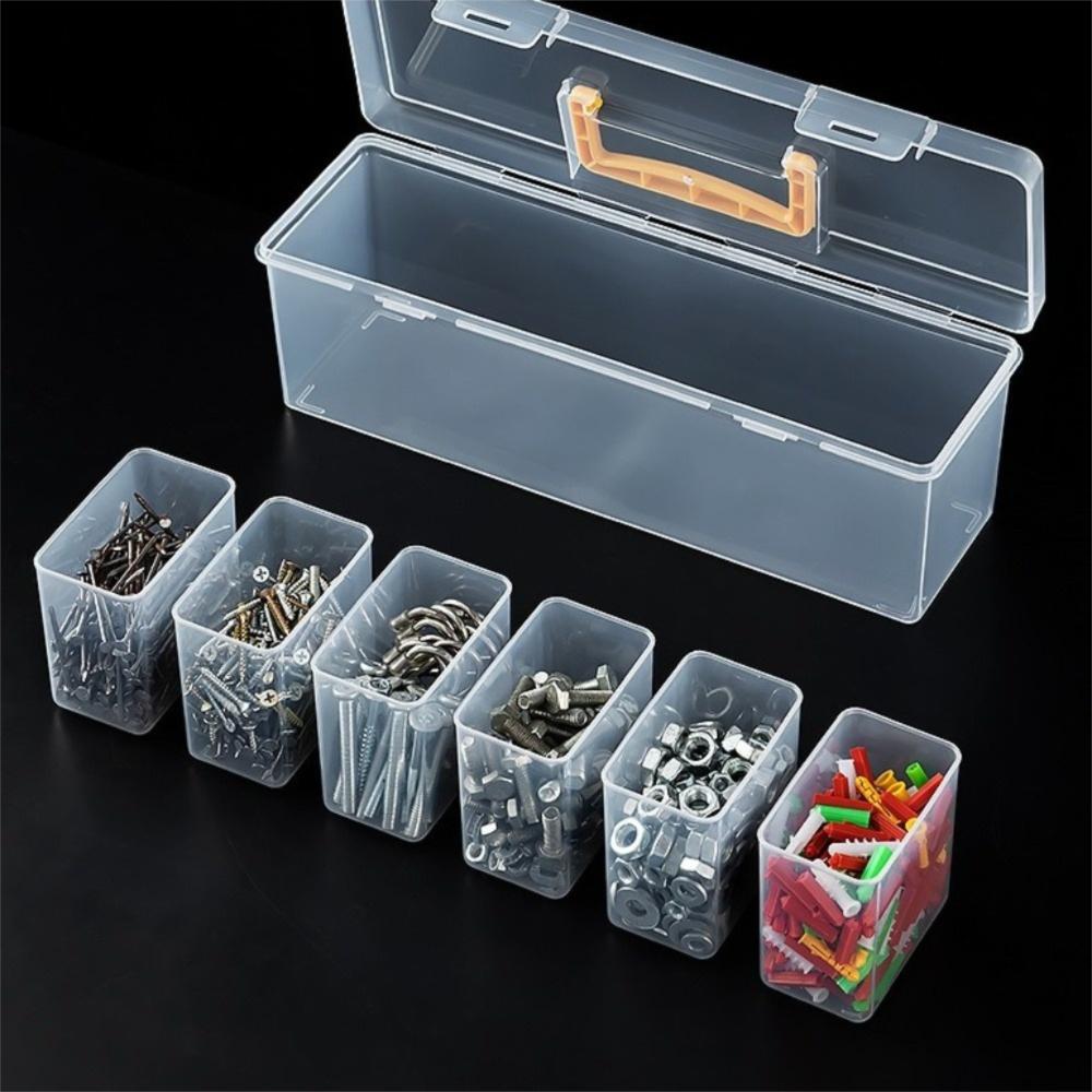Plastic Tool Storage Box with 6 Storage Case Multi-Compartment Tool Organizer Transparent Classification Storage Case