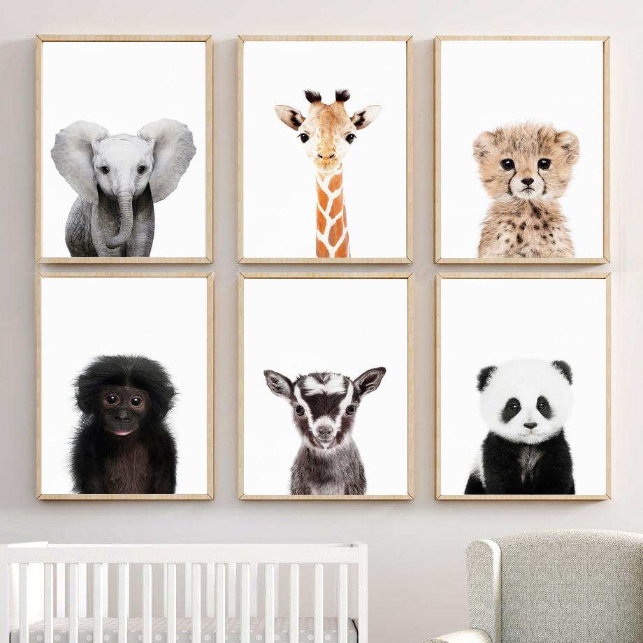 Elefant, Leu, Urs, Girafa, Panda, Tigru, Raton, Imprimare artistica de perete, pictura pe panza, Poster cu pui pentru copii, baieti, fete, decor camera copiilor